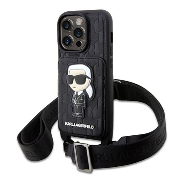 Apple iPhone 14 Pro Case Karl Lagerfeld Neck Strap Card Holder Karl Design Cover Black