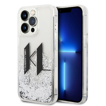 Apple iPhone 14 Pro Case Karl Lagerfeld Liquid Glitter Design Cover Silver