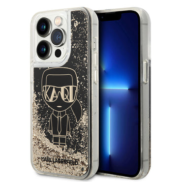 Apple iPhone 14 Pro Case Karl Lagerfeld Liquid Glitter Gatsby Design Cover Black