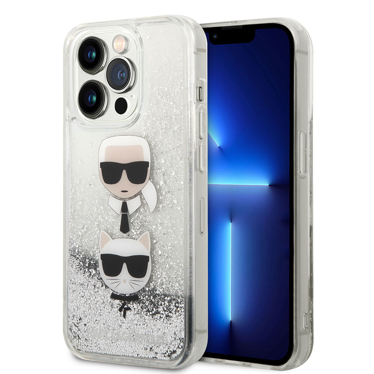 Apple iPhone 14 Pro Case Karl Lagerfeld Liquid Glitter K&C Head Design Cover Gold