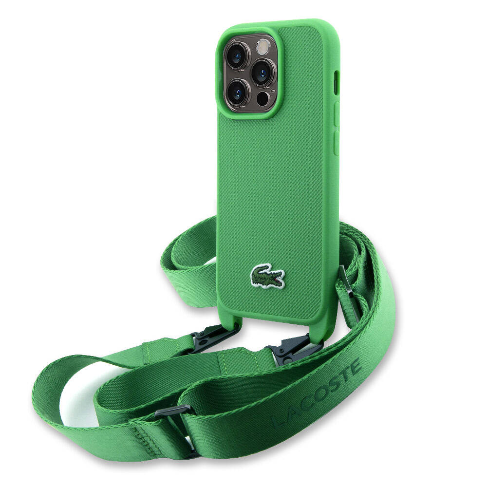 Apple iPhone 14 Pro Case Lacoste Original Licensed PU Pique Patterned Back Surface Strap Iconic Crocodile Woven Logo Cover Green