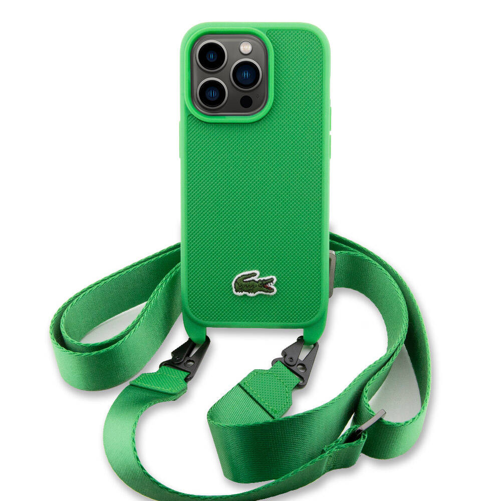 Apple iPhone 14 Pro Case Lacoste Original Licensed PU Pique Patterned Back Surface Strap Iconic Crocodile Woven Logo Cover Green