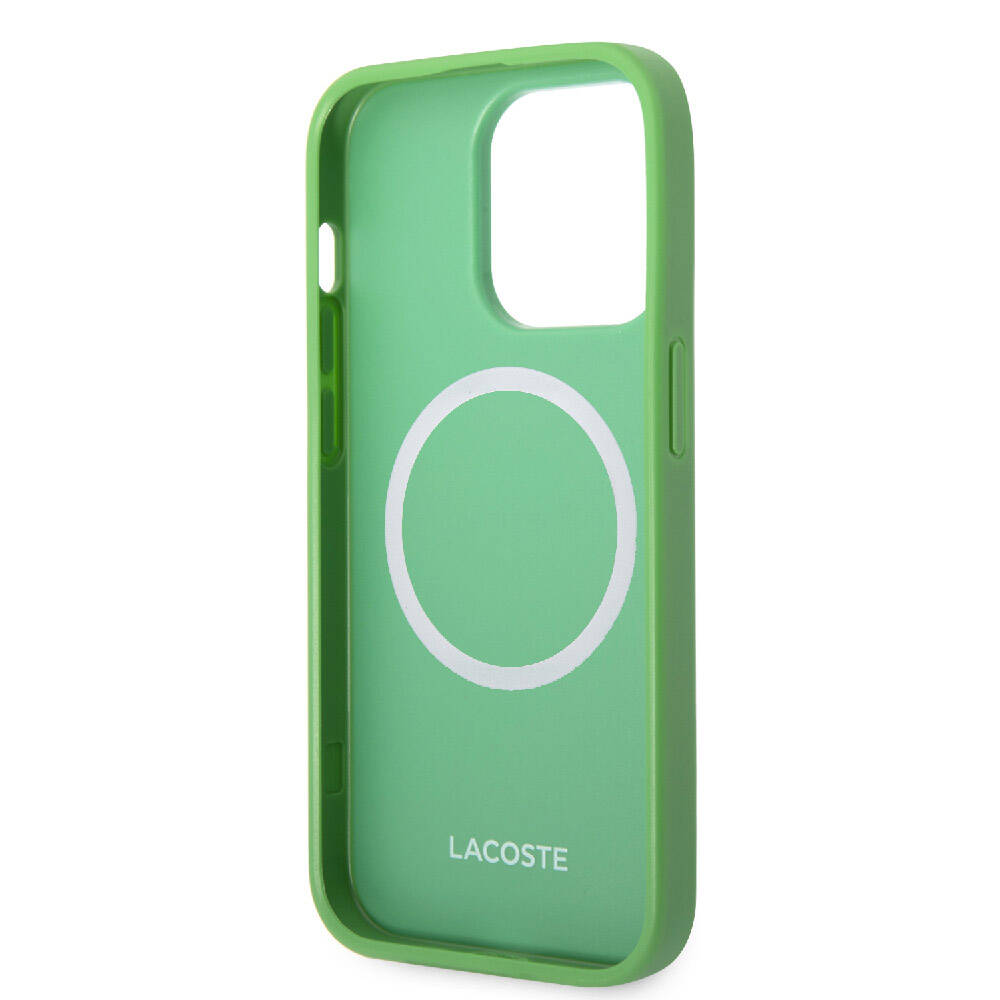 Apple iPhone 14 Pro Case Lacoste Original Licensed PU Pique Patterned Back Surface Iconic Crocodile Woven Logo Cover Green