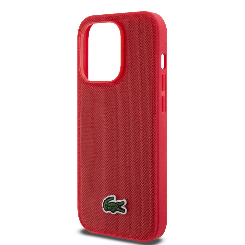 Apple iPhone 14 Pro Case Lacoste Original Licensed PU Pique Patterned Back Surface Iconic Crocodile Woven Logo Cover Red