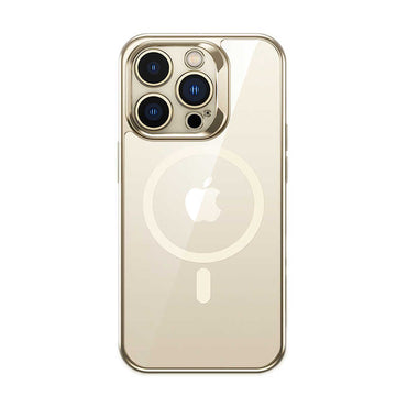 Apple iPhone 14 Pro Kılıf M-safe Şarj Özellikli Cam Yüzey Ekran Koruyuculu Benks Electroplated Kapak Gold