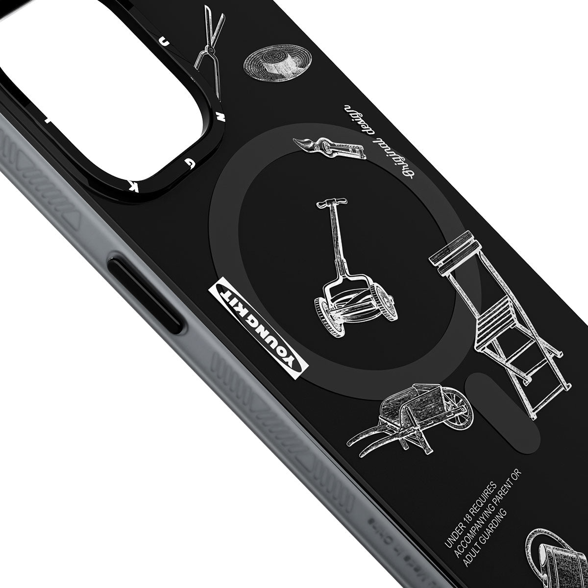 Apple iPhone 14 Pro Case M-safe Charging Feature Patterned Youngkit Plaything Series Cover Black