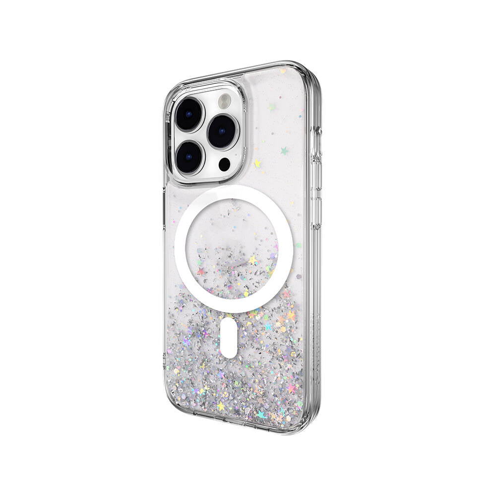 Apple iPhone 14 Pro Kılıf M-safe Şarj Özellikli Parlayan Simli Şeffaf Lisanslı Switcheasy Starfield-M Kapak Mavi