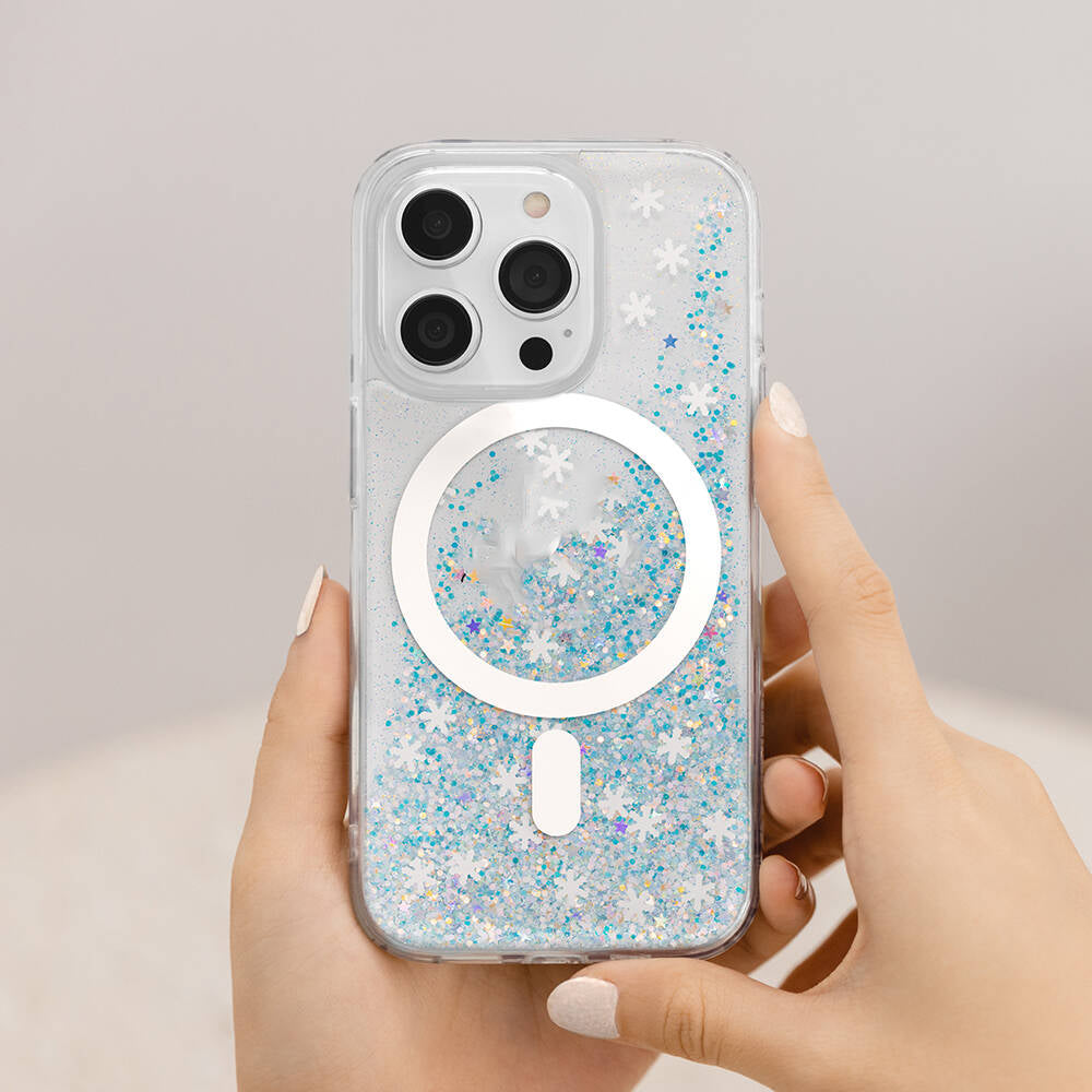 Apple iPhone 14 Pro Case M-safe Charging Feature Shining Glitter Transparent Licensed Switcheasy Starfield-M Cover Blue