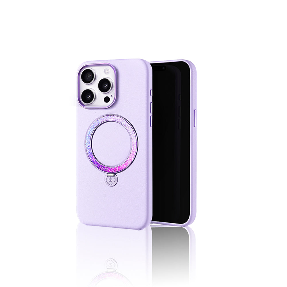 Apple iPhone 14 Pro Kılıf M-safe Şarj Özellikli Standlı Suni Deri Tasarımlı Pynana Dancing Circle Serisi Kapak Lila