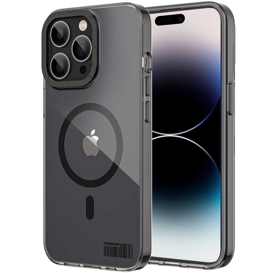 Apple iPhone 14 Pro Case M-safe Charging Feature Youngkit Colored Glaze Series Cover Black