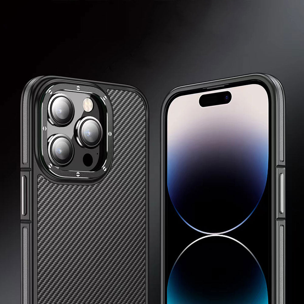 Apple iPhone 14 Pro Kılıf Mat Transparan Karbon Fiber Görünümlü Wlons Marin Kapak Derin Mor