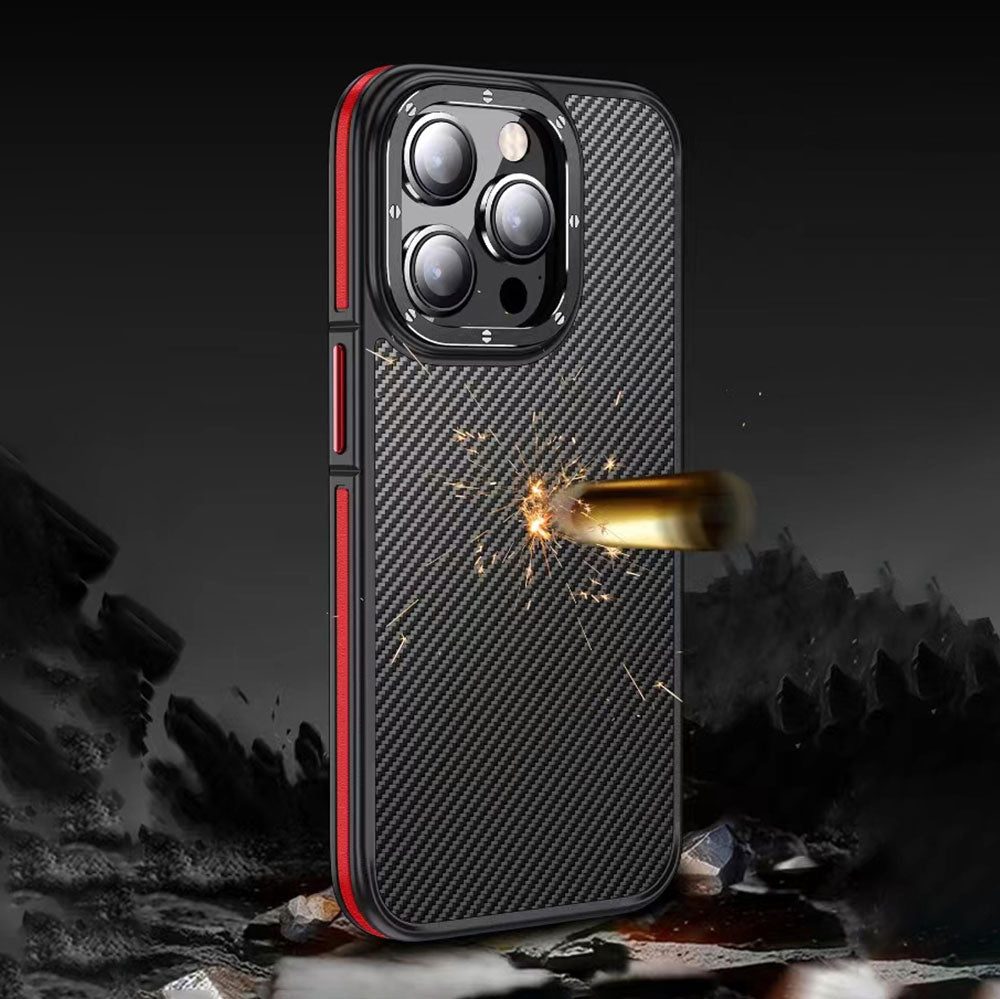 Apple iPhone 14 Pro Kılıf Mat Transparan Karbon Fiber Görünümlü Wlons Marin Kapak Derin Mor