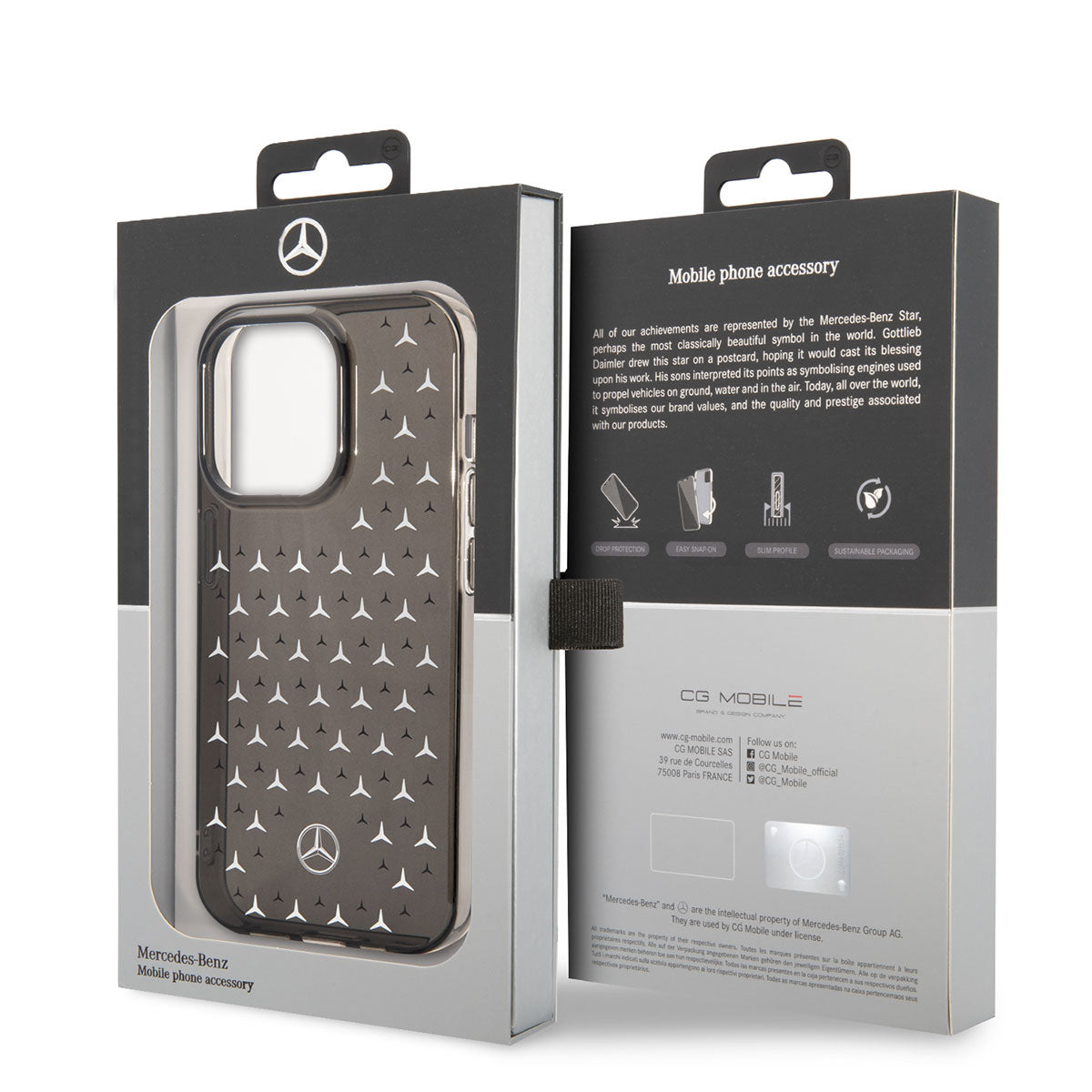 Apple iPhone 14 Pro Case Mercedes Benz Double Layer Star Pattern Design Cover Black-Silver