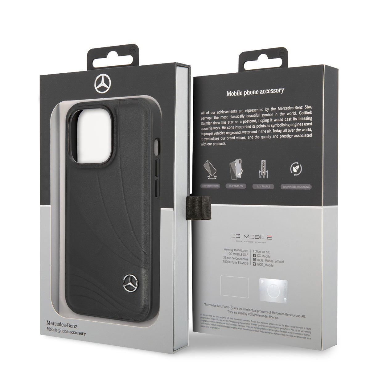 Apple iPhone 14 Pro Case Mercedes Benz Genuine Leather New Wave III Design Cover Black