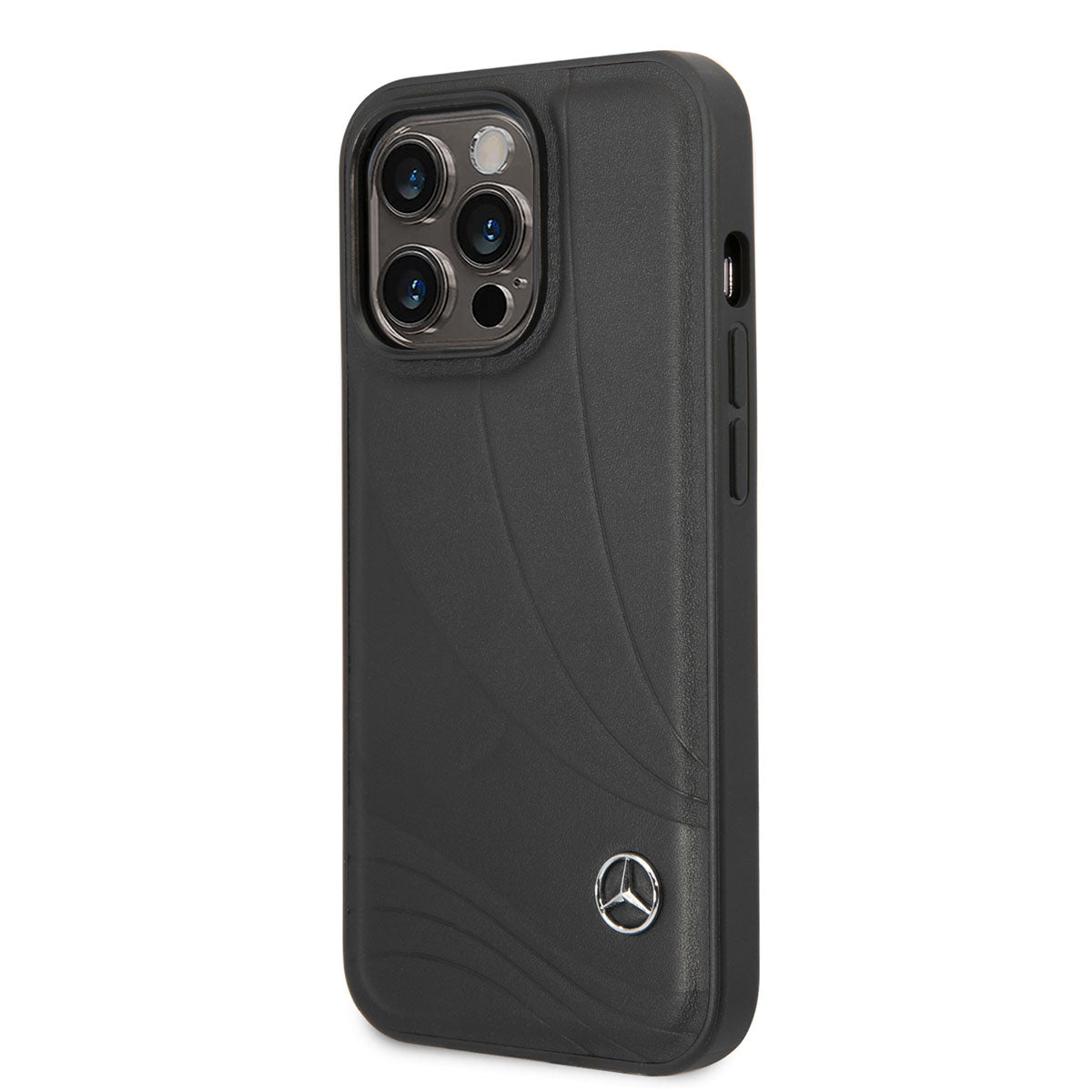Apple iPhone 14 Pro Case Mercedes Benz Genuine Leather New Wave III Design Cover Black