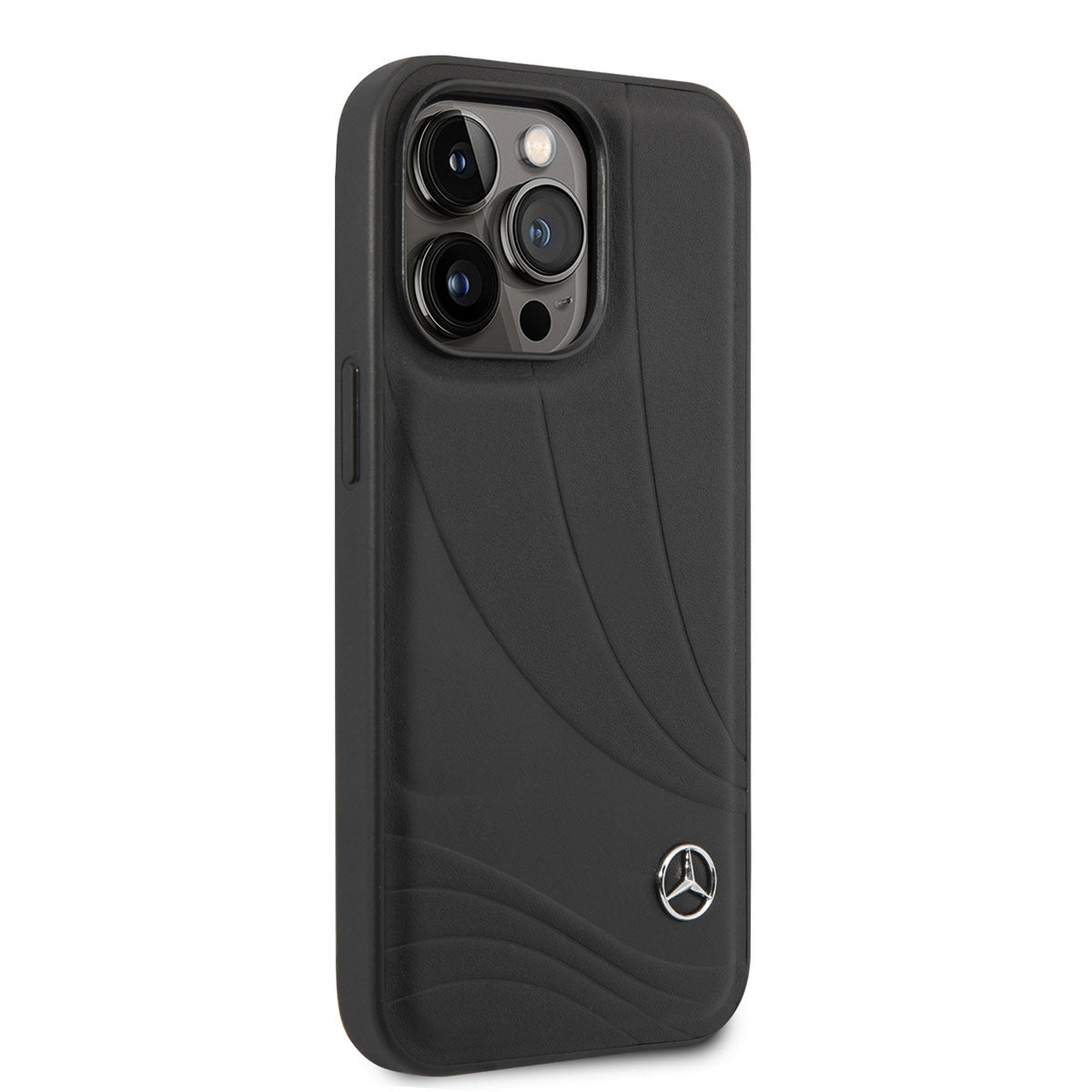 Apple iPhone 14 Pro Case Mercedes Benz Genuine Leather New Wave III Design Cover Black