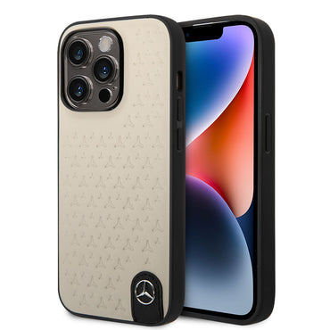 Apple iPhone 14 Pro Kılıf Mercedes Benz Hakiki Deri Yıldız Dizayn Kapak Gri