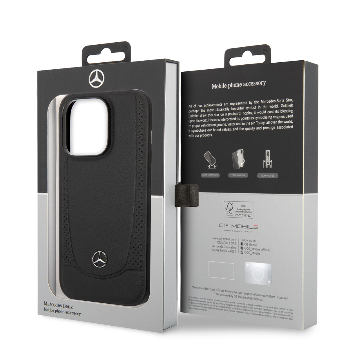 Apple iPhone 14 Pro Case Mercedes Benz M-safe Charging-Enabled Urban Leather Cover Black