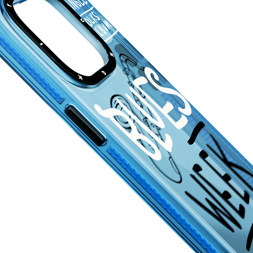 Apple iPhone 14 Pro Case Transparent Colorful Text Themed Design YoungKit Jazz Series Cover Blue