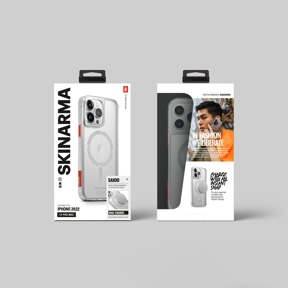 Apple iPhone 14 Pro Case SkinArma Transparent Airbag Design M-safe Charging Feature Saido Cover Smoke
