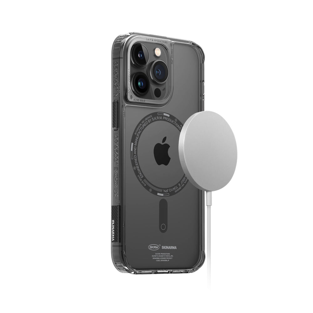 Apple iPhone 14 Pro Case SkinArma Transparent Airbag Design M-safe Charging Feature Saido Cover Smoke