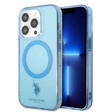 Apple iPhone 14 Pro Case US POLO ASSN. Transparent Design Cover with M-safe Charging Function Blue