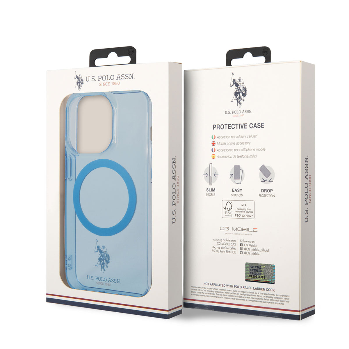 Apple iPhone 14 Pro Kılıf U.S. POLO ASSN. M-safe Şarj Özellikli Transparan Tasarım Kapak Mavi