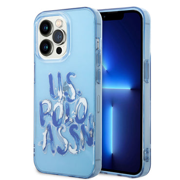 Apple iPhone 14 Pro Case US POLO ASSN. Colorful Graffiti Printed Design Cover Blue