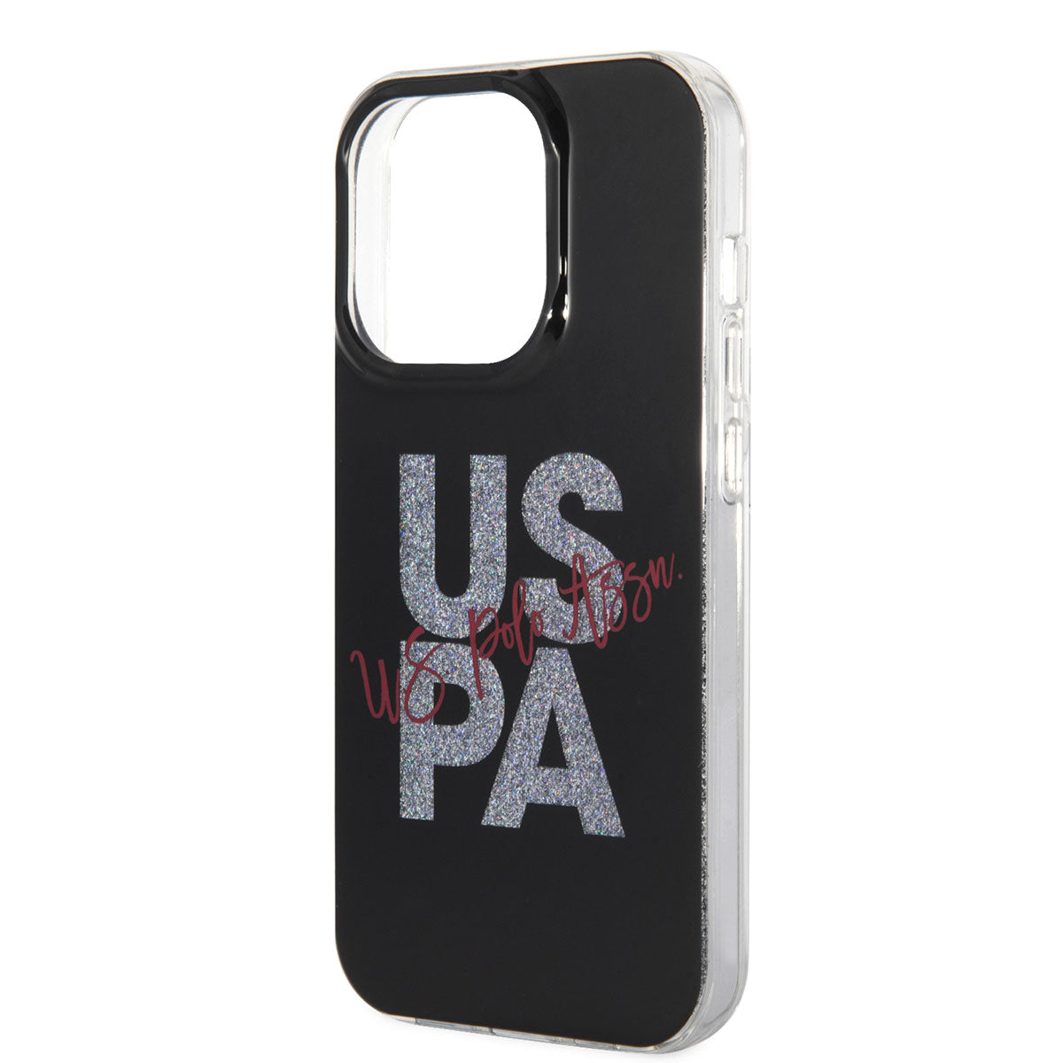 Apple iPhone 14 Pro Case US POLO ASSN. Glitter Shiny Alphabet Design Cover Petrol Blue