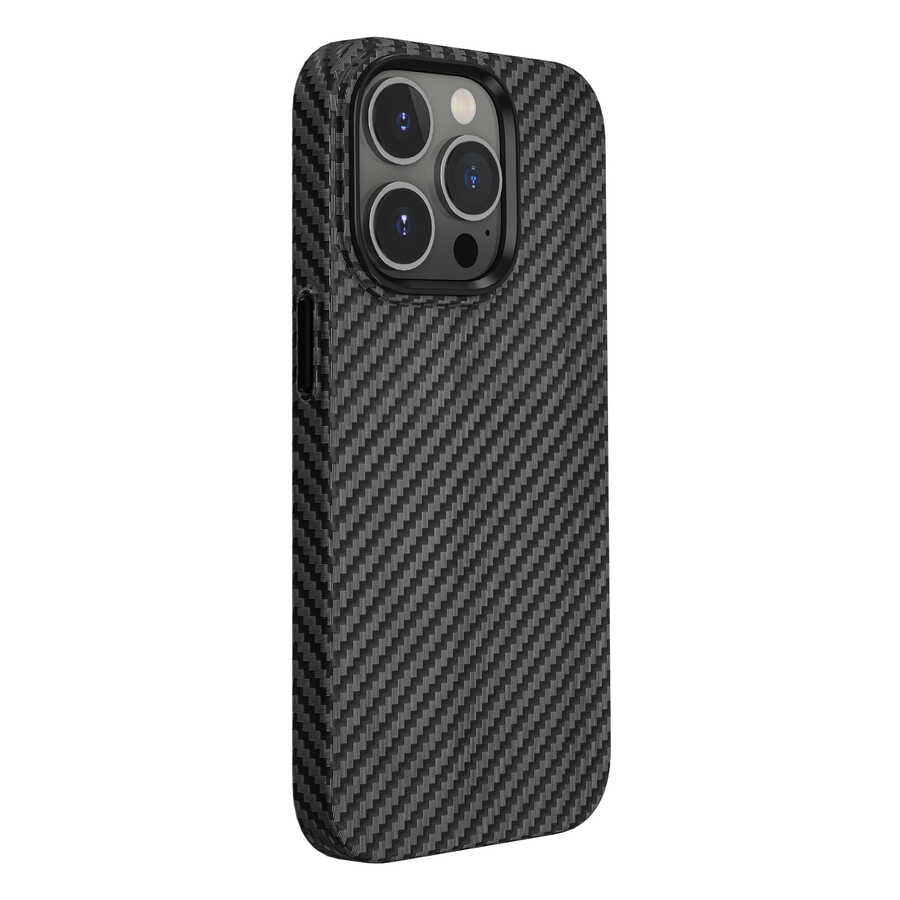 Apple iPhone 14 Pro Case Wiwu Carbon Fiber Look M-safe Wireless Charging Featured Cabon Cover Black