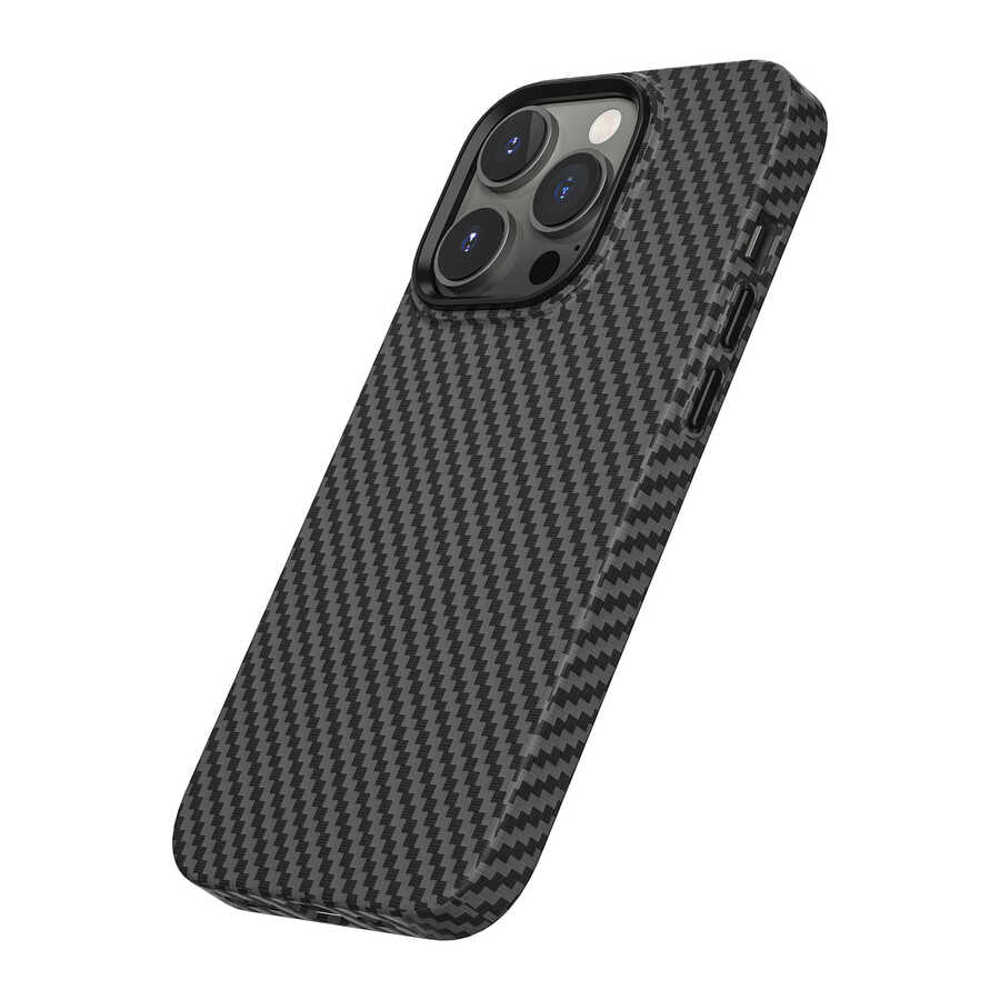 Apple iPhone 14 Pro Case Wiwu Carbon Fiber Look M-safe Wireless Charging Featured Cabon Cover Black