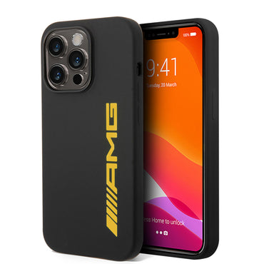 Apple iPhone 14 Pro Max Kılıf AMG Silikon Büyük Sarı Logo Dizayn Kapak Siyah-Sarı
