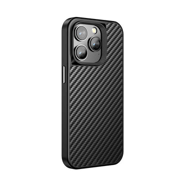 Apple iPhone 14 Pro Max Kılıf Aramid Karbon Fiber M-safe Özellikli Wlons Radison Kapak Siyah