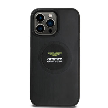 Apple iPhone 14 Pro Max Kılıf Aston Martin Orjinal Lisanslı M-safe Şarj Özellikli Aluminyum Arka Yüzeyli Formula One Team Baskılı Kapak Siyah