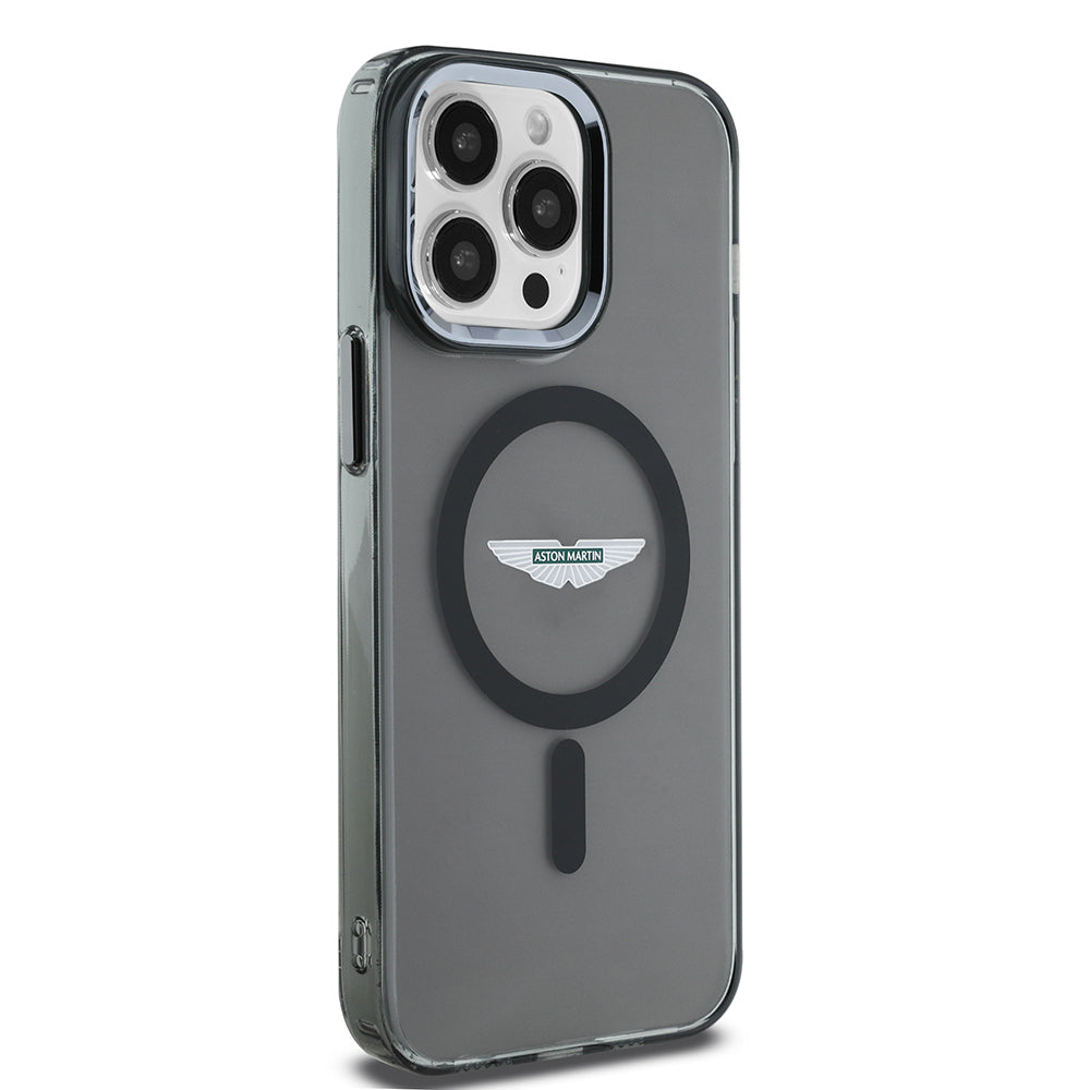 Apple iPhone 14 Pro Max Case Aston Martin Original Licensed M-Safe Charging Feature IML Print Logo Metal Button Cover Black