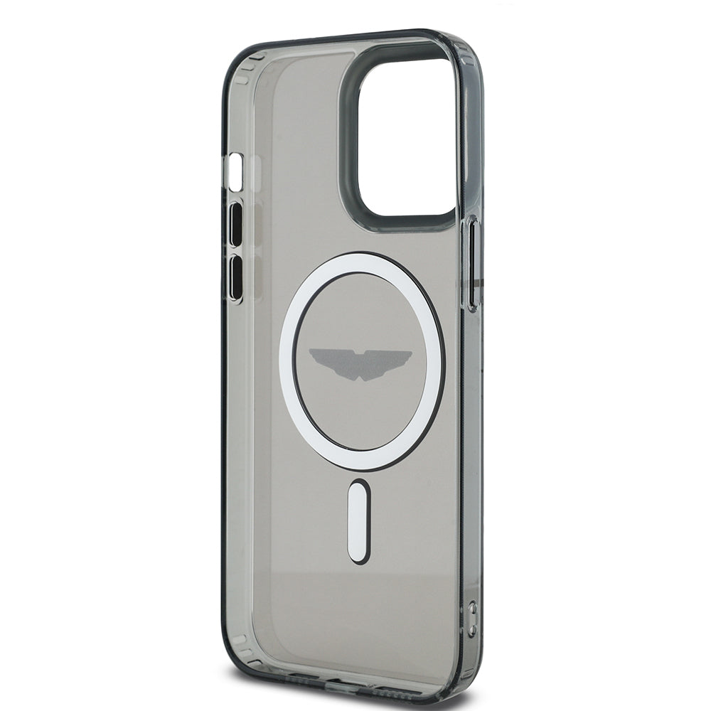 Apple iPhone 14 Pro Max Case Aston Martin Original Licensed M-Safe Charging Feature IML Print Logo Metal Button Cover Black