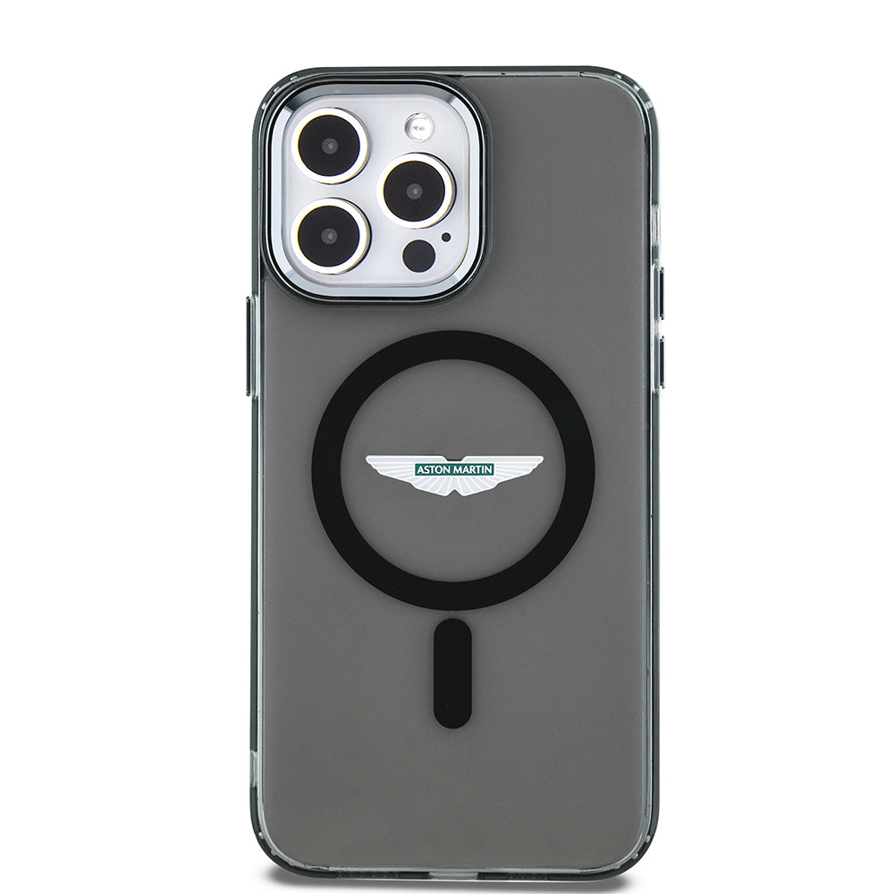 Apple iPhone 14 Pro Max Case Aston Martin Original Licensed M-Safe Charging Feature IML Print Logo Metal Button Cover Black