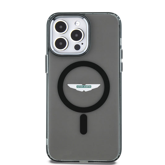 Apple iPhone 14 Pro Max Kılıf Aston Martin Orjinal Lisanslı M-safe Şarj Özellikli IML Baskı Logolu Metal Düğmeli Kapak