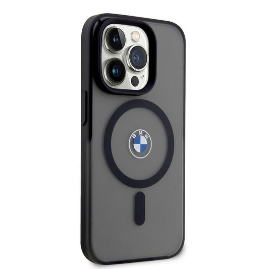 Apple iPhone 14 Pro Max Kılıf BMW M-safe Şarj Özellikli Transparan Logolu İmza Dizayn Kapak Siyah