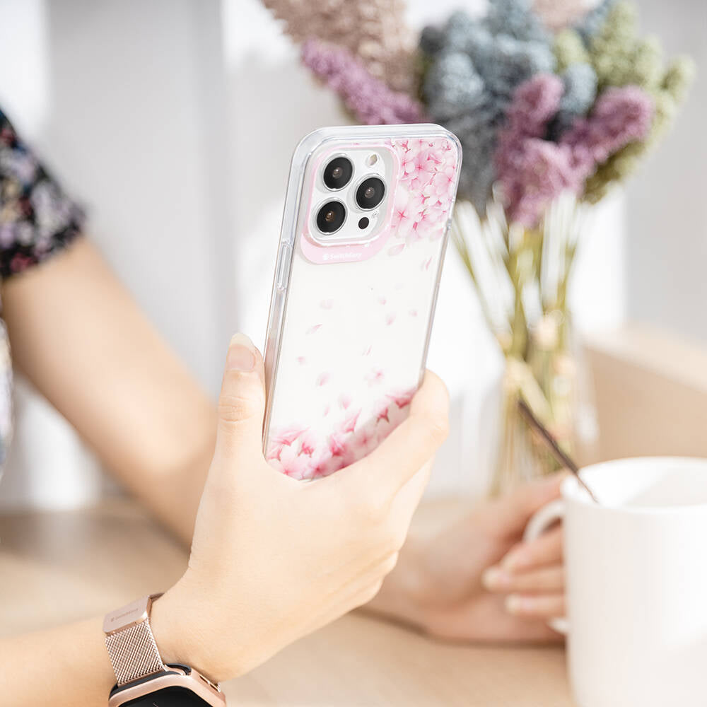 Apple iPhone 14 Pro Max Kılıf Çift IMD Baskılı Lisanslı Switcheasy Artist Sakura Kapak Pembe