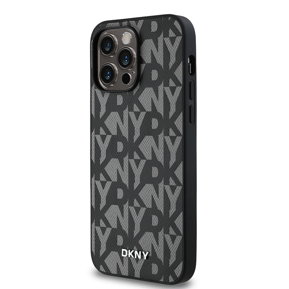 Apple iPhone 14 Pro Max Case DKNY Original Licensed M-safe Charging Feature 3D Printed Grid Pattern Cover Brown