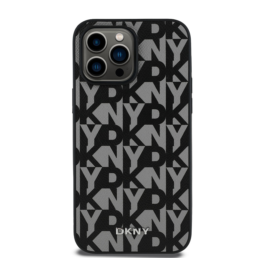 Apple iPhone 14 Pro Max Case DKNY Original Licensed M-safe Charging Feature 3D Printed Grid Pattern Cover Brown