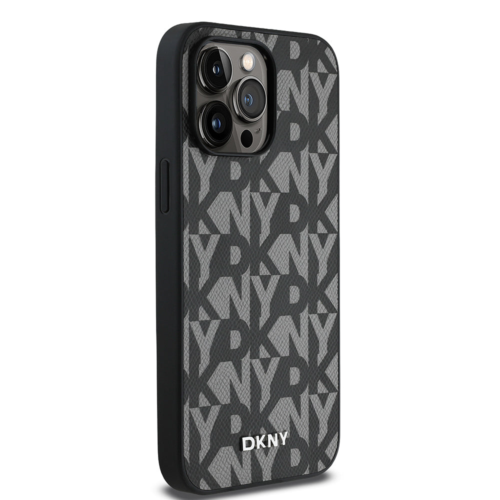 Apple iPhone 14 Pro Max Case DKNY Original Licensed M-safe Charging Feature 3D Printed Grid Pattern Cover Brown