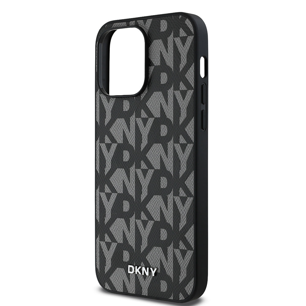 Apple iPhone 14 Pro Max Case DKNY Original Licensed M-safe Charging Feature 3D Printed Grid Pattern Cover Brown