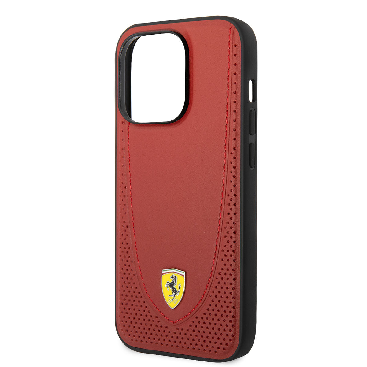 Apple iPhone 14 Pro Max Case Ferrari M-safe Charging Feature Leather Perforated Stitched Design Cover Red