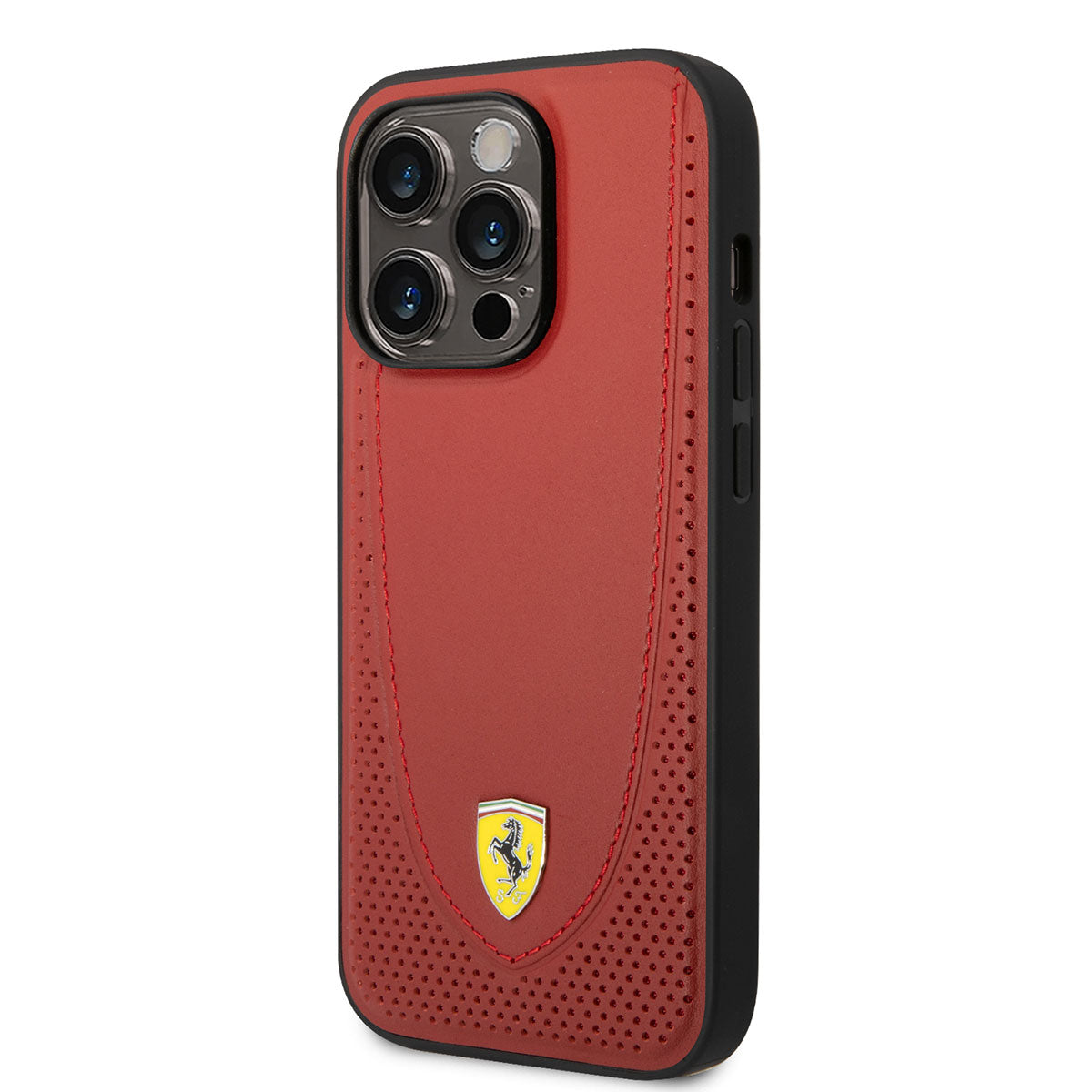 Apple iPhone 14 Pro Max Case Ferrari M-safe Charging Feature Leather Perforated Stitched Design Cover Red