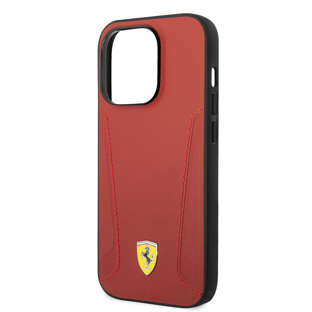 Apple iPhone 14 Pro Max Kılıf Ferrari M-safe Şarj Özellikli Deri Kenarları Damgalı Dizayn Kapak Siyah