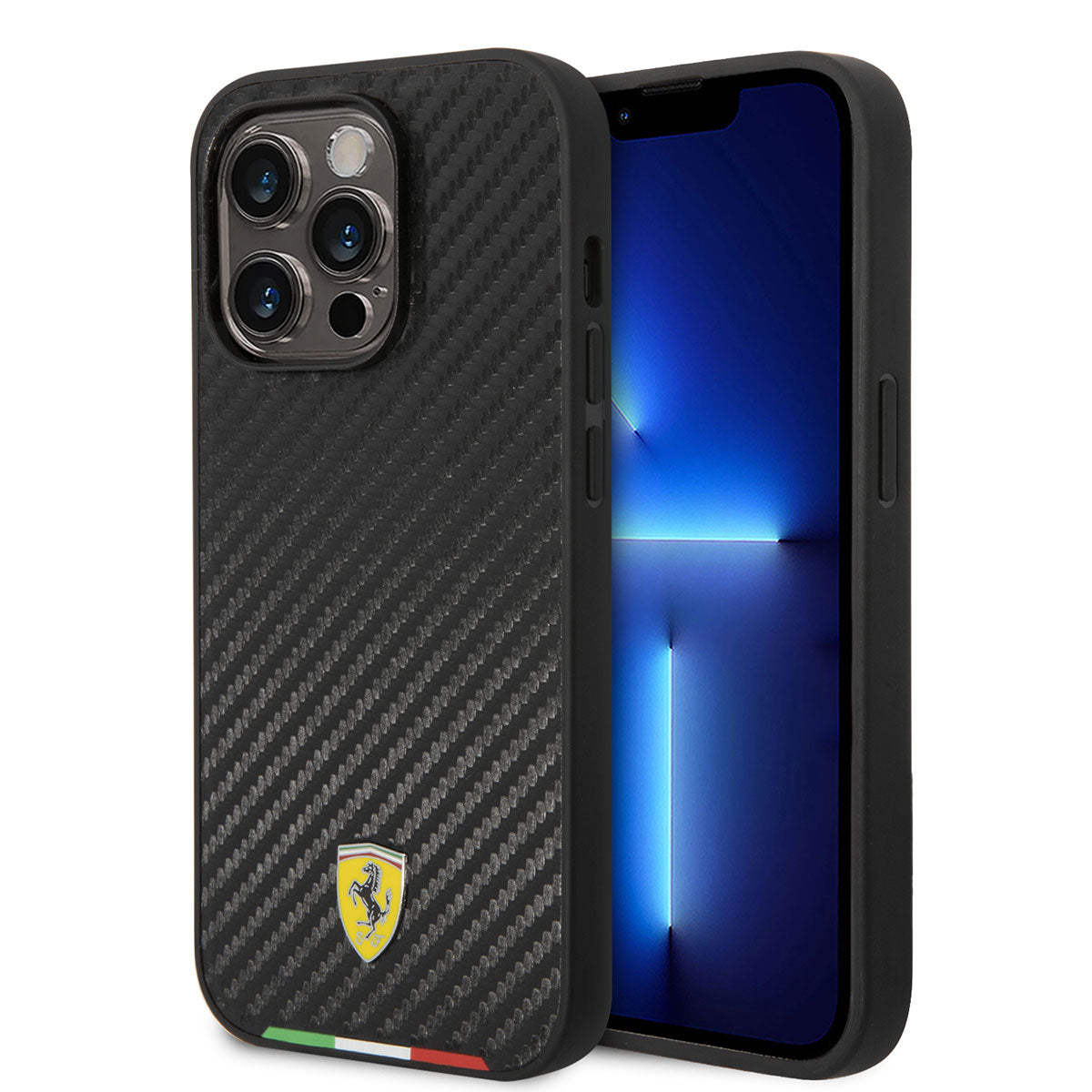 Apple iPhone 14 Pro Max Case Ferrari M-safe Charging Feature Carbon Italian Flag Design Cover Black
