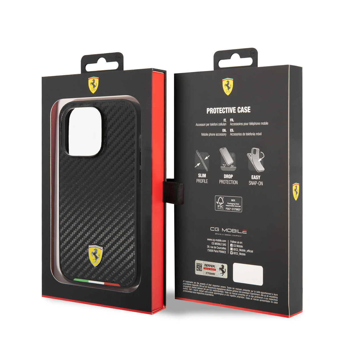 Apple iPhone 14 Pro Max Case Ferrari M-safe Charging Feature Carbon Italian Flag Design Cover Black