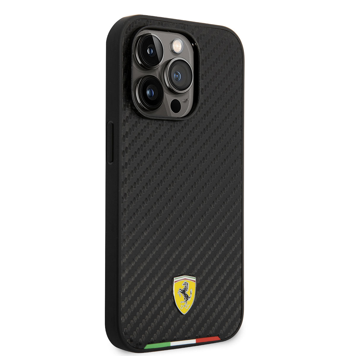 Apple iPhone 14 Pro Max Case Ferrari M-safe Charging Feature Carbon Italian Flag Design Cover Black